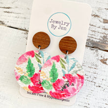 Load image into Gallery viewer, Wood Stud Earring: Watercolor Peonies &amp; Roses