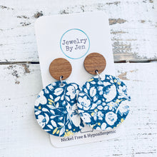 Load image into Gallery viewer, Wood Stud Earring: Navy Floral