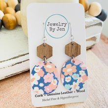Load image into Gallery viewer, Walnut Hexagon &amp; Wallflowers Earrings
