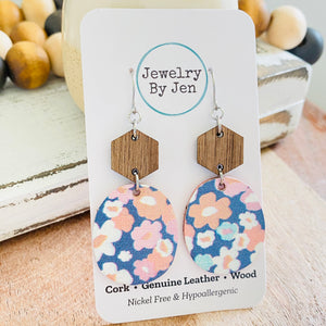 Walnut Hexagon & Wallflowers Earrings