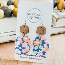 Load image into Gallery viewer, Walnut Hexagon &amp; Wallflowers Earrings