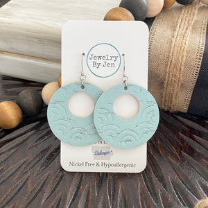 Embossed Rainbow Circle Earrings: Aqua Cork