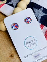 Load image into Gallery viewer, Stud Earrings: Red, White &amp; Blue Glitter