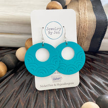 Load image into Gallery viewer, Embossed Rainbow Circle Earrings: Turquoise