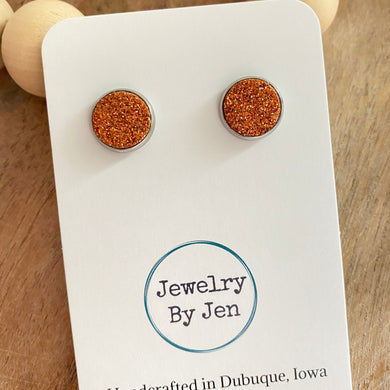 Stud Earrings: Orange Fine Glitter