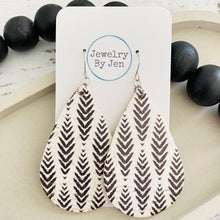 Load image into Gallery viewer, Large Teardrop Earrings: White w/Grey Herringbone