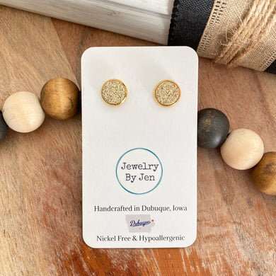 Stud Earrings: Fine Glitter Gold