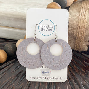 Embossed Rainbow Circle Earrings: Bluish/Grey Cork