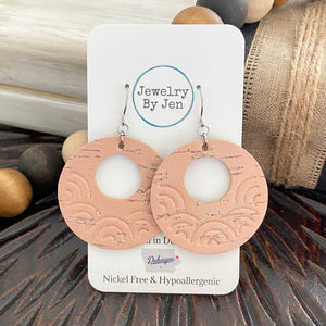 Embossed Rainbow Circle Earrings: Peach Cork