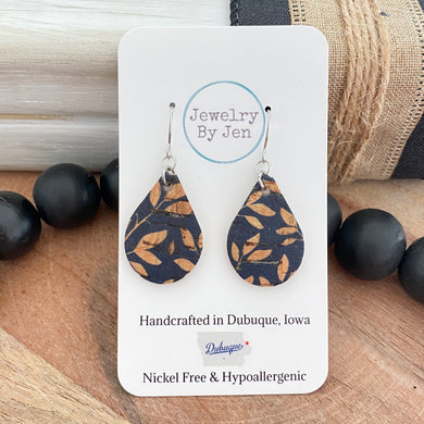 Small Teardrop Earrings: Navy Willow