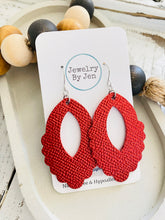 Load image into Gallery viewer, Large Scalloped Teardrop: Ruby Red Saffiano
