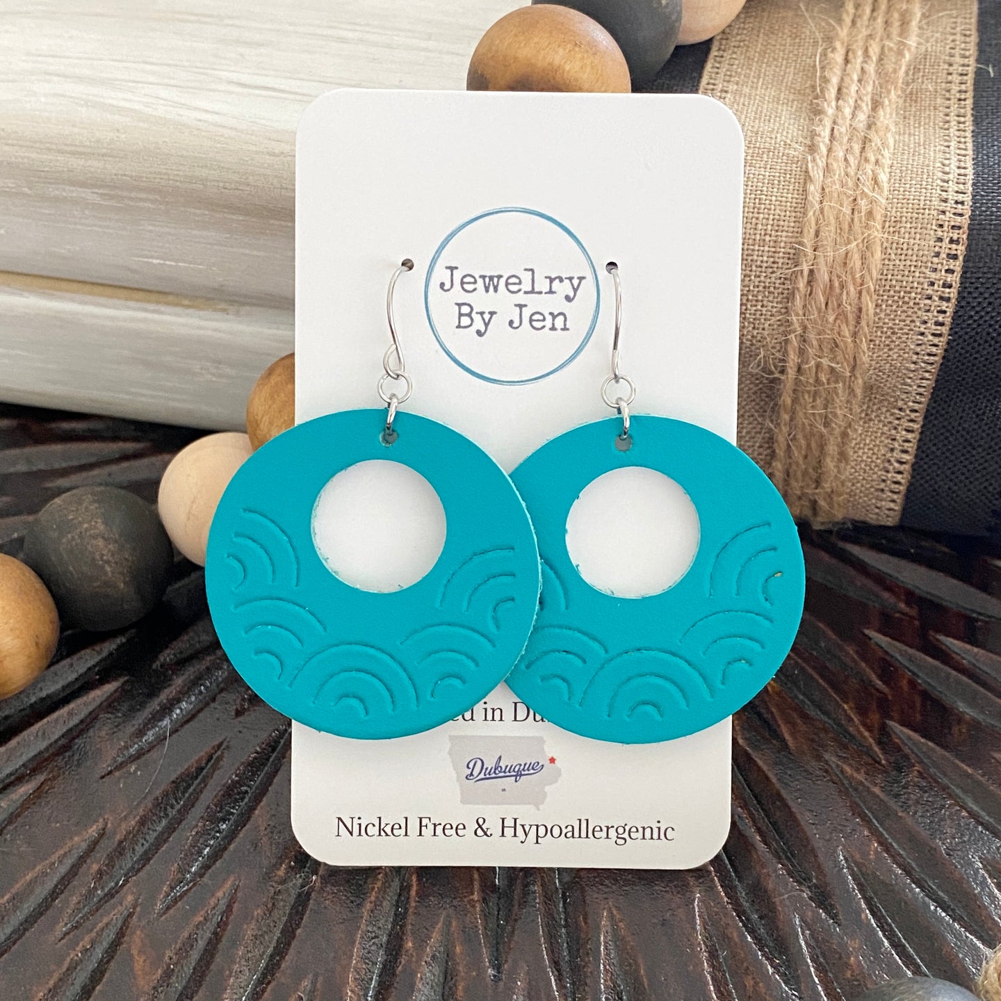 Embossed Rainbow Circle Earrings: Turquoise