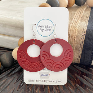 Embossed Rainbow Circle Earrings: Deep Red