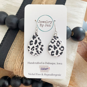 Small Teardrop: White & Black Leopard