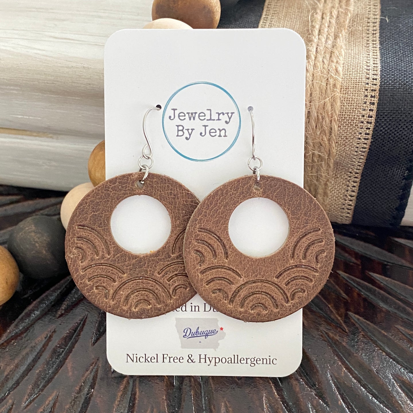 Embossed Rainbow Circle Earrings: Vintage Cowboy