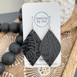 Diva Earrings: Black Western Tooled