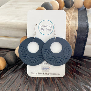 Embossed Rainbow Circle Earrings: Navy Blue