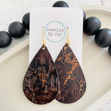 Large Teardrop Earrings: Coffee Brown Wildwood