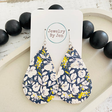 Large Teardrop Earrings: Navy Floral