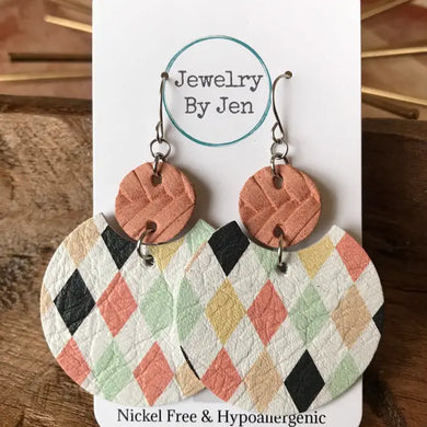 Luna Earrings: Peach Braided & Argyle