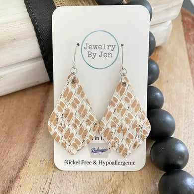 Elegant Teardrop Earrings: Whitewash Basket Weave