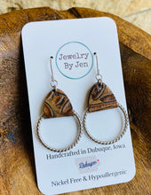 Load image into Gallery viewer, Twisted Hoop Earrings: Brown Tooled