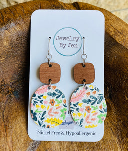 Cherry Rounded Square & Gentle Summer Floral Earrings