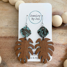 Load image into Gallery viewer, Walnut Tropical Leaf w/ Turquoise Brown Tooled Diamond