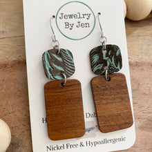 Load image into Gallery viewer, Walnut Rectangle w/Turquoise Brown Tooled Square