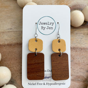 Walnut Rectangle w/Mustard Square Earrings