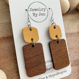 Walnut Rectangle w/Mustard Square Earrings