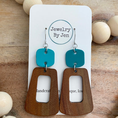 Walnut Trapezoid w/Turquoise Square Earrings