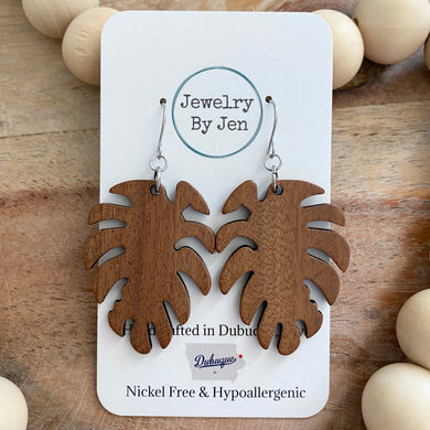 Wood Tropical Leaf Earrings