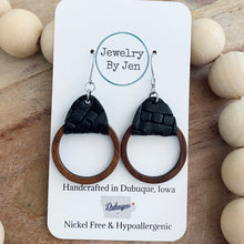 Load image into Gallery viewer, Wood Hoop Earrings: Black Weaved