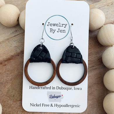 Wood Hoop Earrings: Black Weaved