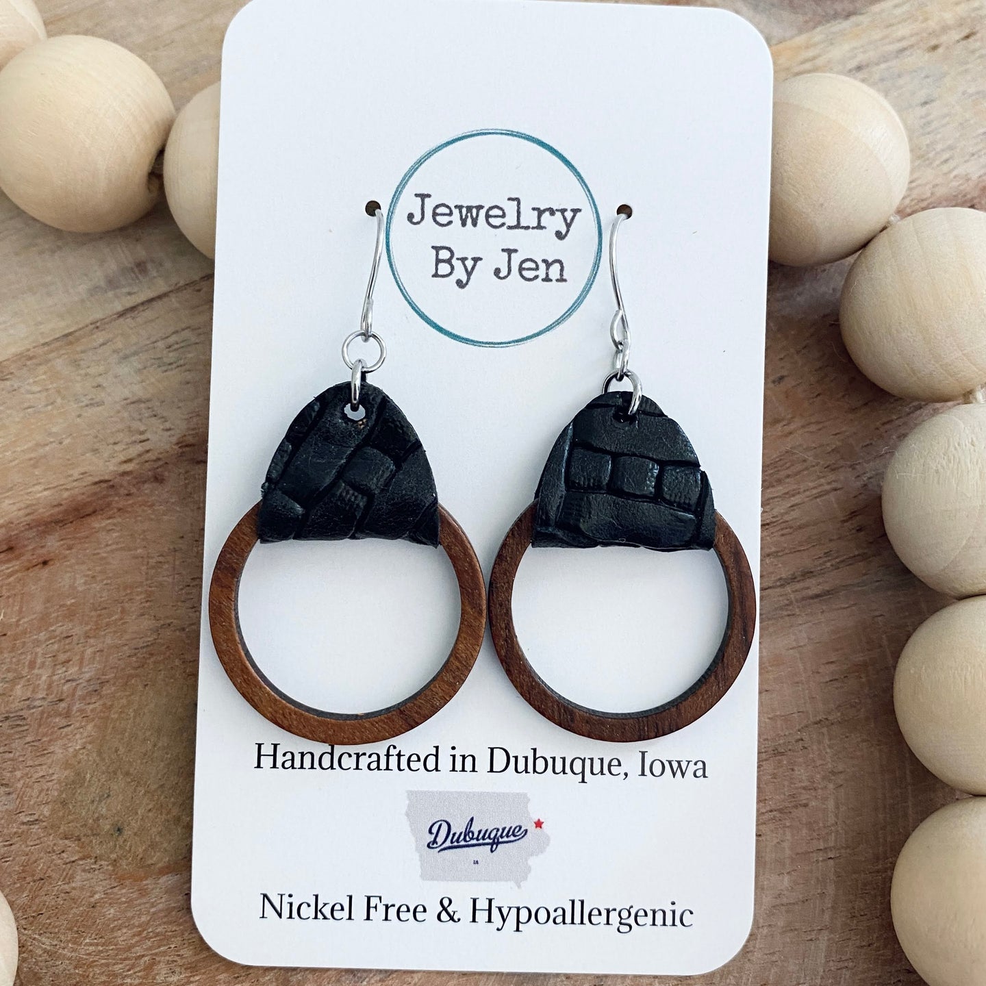 Wood Hoop: Black Weaved