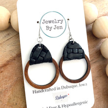 Load image into Gallery viewer, Wood Hoop Earrings: Black Weaved