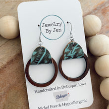 Load image into Gallery viewer, Wood Hoop: Turquoise &amp; Brown Tooled