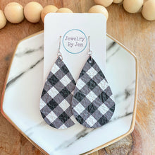Load image into Gallery viewer, Large Teardrop: White &amp; Black Buffalo Plaid