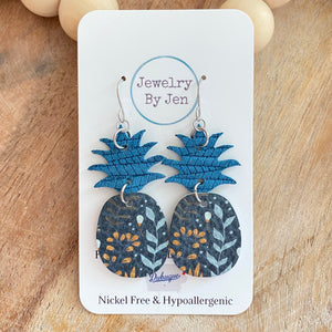Teal & Navy Floral Herbs Pineapple