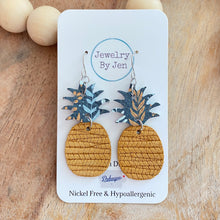 Load image into Gallery viewer, Pineapple Earrings: Mustard &amp; Navy Floral Herbs