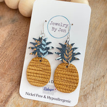Load image into Gallery viewer, Pineapple Earrings: Mustard &amp; Navy Floral Herbs