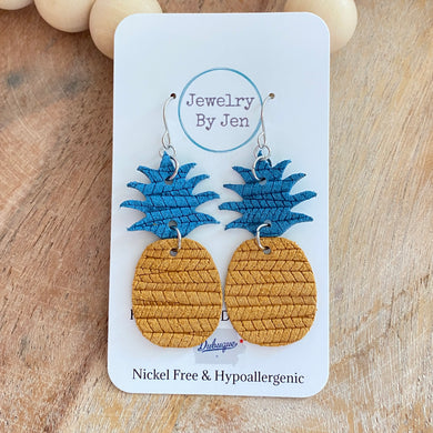 Pineapple Earrings: Teal & Mustard