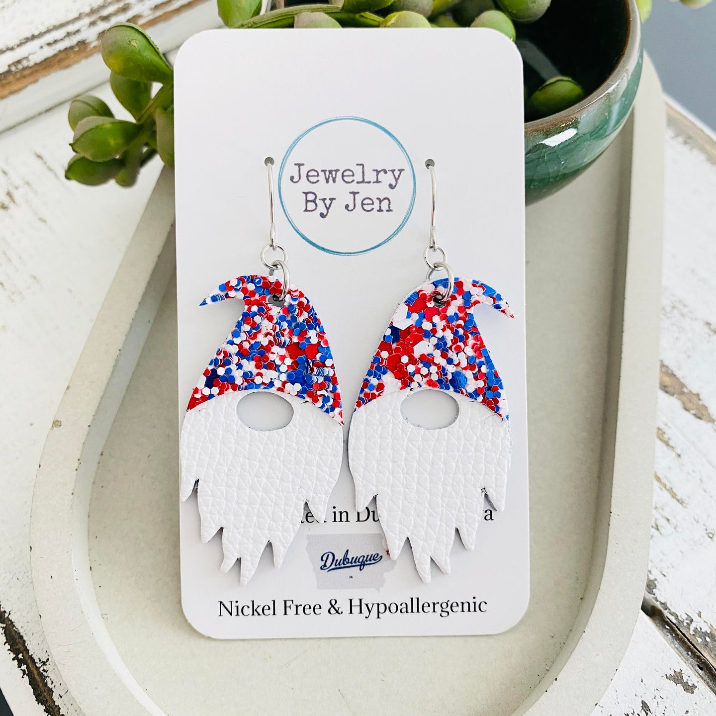 Gnome: Red, White & Blue Glitter Hat