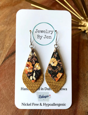 Skinny Teardrop Earrings: Fall Floral on Mustard