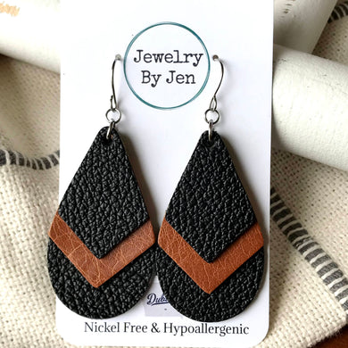Triple Stacked Teardrop Earrings: Black, Cognac & Black