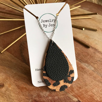 Necklace: Cheetah & Black Teardrop