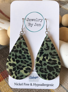 Medium Teardrop Earrings: Camo & Cheetah Cork