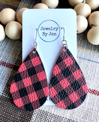 Large Teardrop: Red & Black Mini Buffalo Plaid