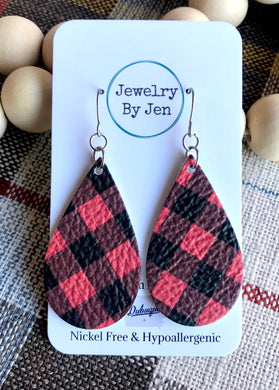 Medium Teardrop: Red & Black Mini Buffalo Plaid